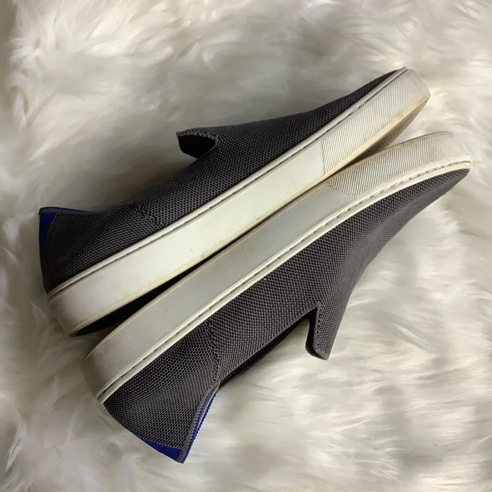 Rothy's Slip-On Flats in Charcoal Gray with Blue Trim
